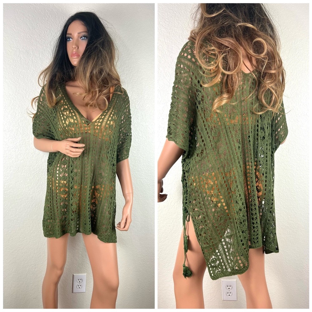 Crocheted Swimsuit Cover Up Army Green Color